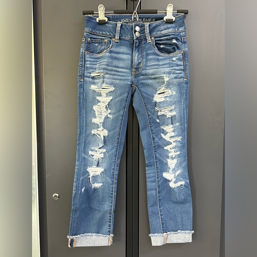 Vintage y2k American Eagle destructed artist capris-2